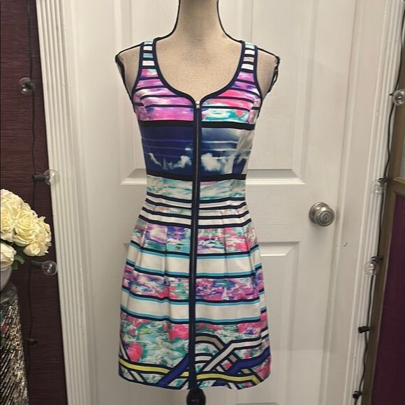 Amanda Uprichard Colorful zipper front  100% silk Sleeveless Dress, S - Picture 1 of 9